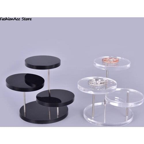 3 Layers Round Acrylic Jewelry Simple Display Stand Necklace Earring Ring Show Rack