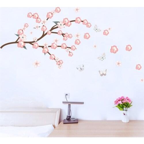 3d vivid flower branch butterfly wall stickers living room bedroom window wall decals mural arts romantic TV Background decor