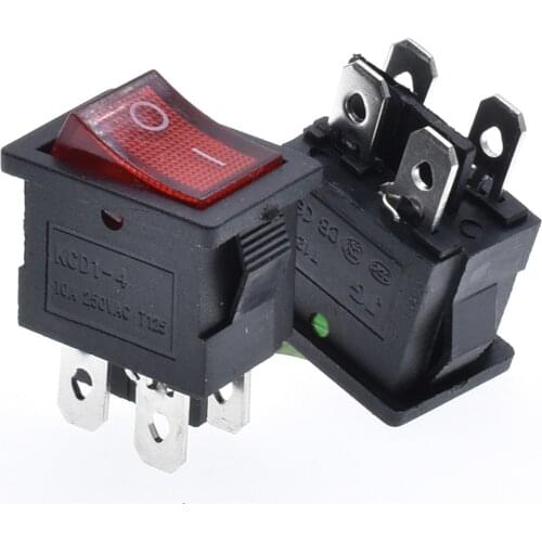 5PCS KCD1-4 4 Pin 21*15mm ON-OFF Boat Car Rocker Switch 6A/250V AC 10A/125V AC Red light green light With Led Light good quality