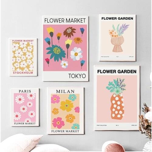 Abstract Flower Market Vase Tokyo London Vintage Wall Art Canvas Painting Nordic Posters And Prints Wall Picture Kids Room Decor