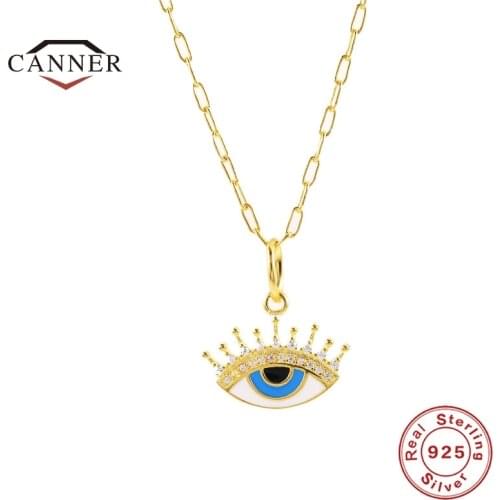 CANNER 925 Sterling Silver Geometric Enamel Eye Pendant Clavicle All-match Necklace for Women Exquisite Necklaces Jewelry Gifts
