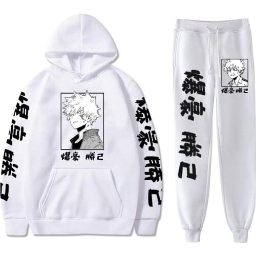 Bakugou Katsuki Hoodie Pants Two Piece My Hero Academia Anime Cosplay Print Sweatshirt And Sweatpants Set Hooded Tracksuits 2021