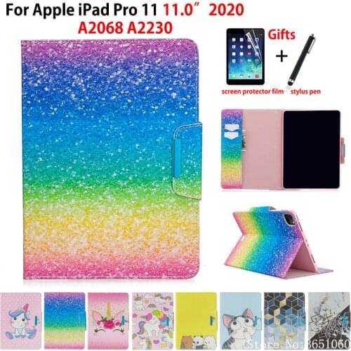 For iPad Pro 11 2020 Case Cover For iPad Pro 11" 2020 A2068 A2230 Funda Tablet Fashion Painted PU Leather Stand Shell Capa +Gift