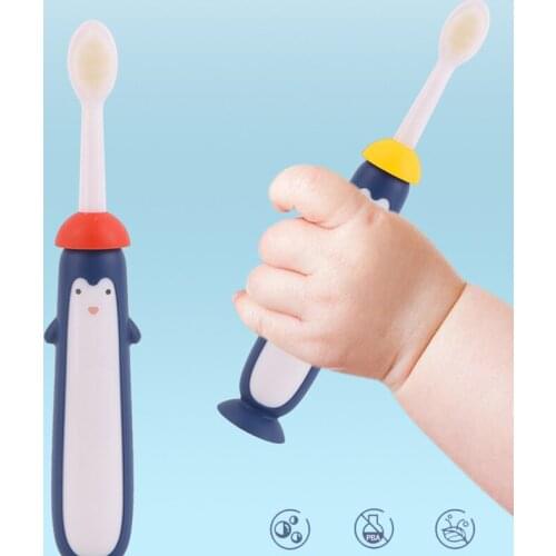 Children Toothbrush With Replaceable Head And Penguin Handle With Suction Cup Soft Bursh For Baby Kids AC889