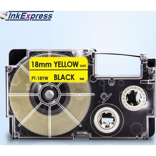 InkExpress 18mm XR-18YW Tape For CASIO XR-18YW Label Tape Black on Yellow Printer Ribbon For CASIO Label Maker KL-120 KL-130
