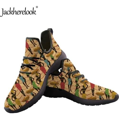 Jackherelook African Black Girl Aztec Pattern Knit Sneaker for Womens Shoes Flats Mesh Female Shoe Summer Lace-up Walking Shoes