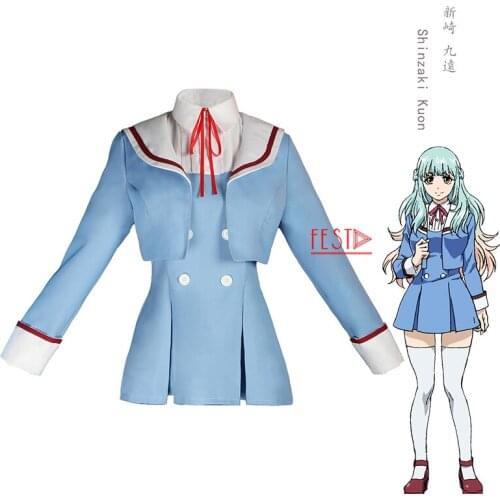 JP Anime High-Rise Invasion Shinzaki Kuon Cosplay Costume Light Blue JK Uniform Girls School Uniform Party Students Sailor Suit