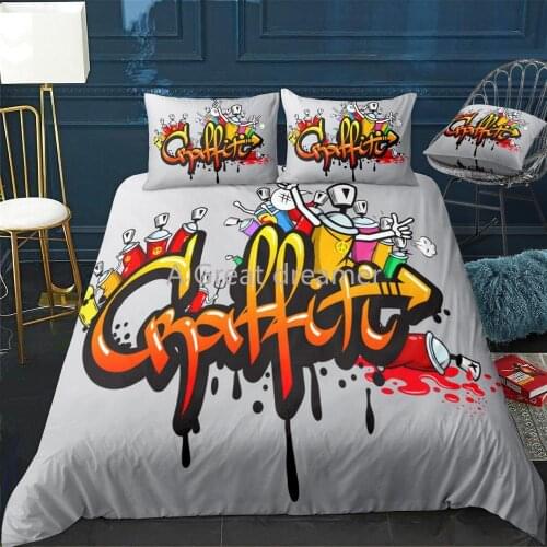 3D Bedding Set Printed Hip-Hop Graffiti Printed Custom Duvet Cover Colorful Bed Linen Queen King Twin Size Dropshipping