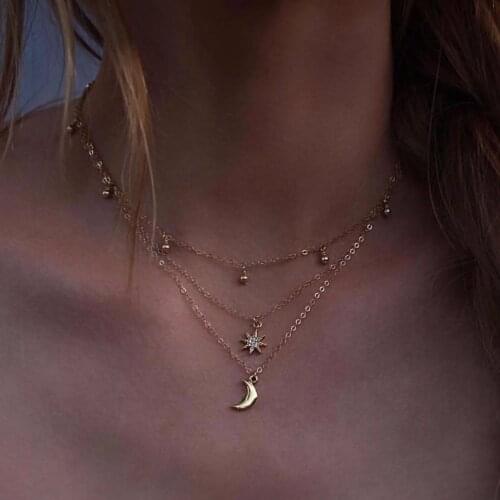 Hot Boho Jewelry Multi Layer Beads Choker Necklaces for Women Sexy Moon Fashion Pendant Vintage Collier choker Necklace Gifts