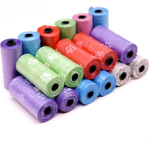 1Rolls Paw Printing Dog Poop Bag 15 Bags/ Roll Large Cat Waste Bags Doggie Outdoor Home Clean Refill Garbage Bag