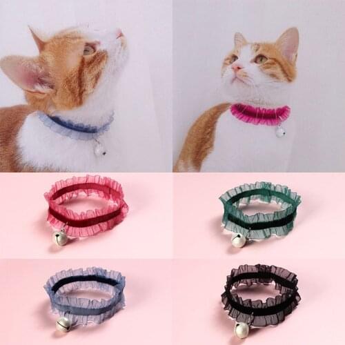 Sweet Cute Cat Collar With Bell Beautiful Lace Pets Collars Comfortable Elasticity Pet Neck Ring Pet Supply Necklace Hot Sale