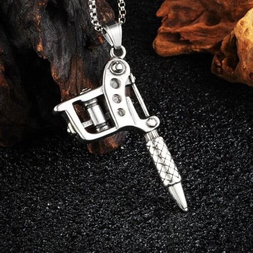 Fashion mens jewelry tatoo machine pendants necklace titanium steel punk necklace jewelry making