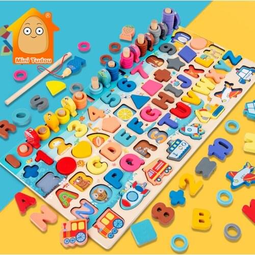 Montessori Toy Busy Board Educational Wooden Magnetic Math Fishing Counting Geometric Figures Shape Educational Toys For Childs