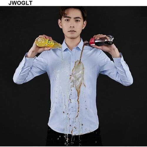 Antifouling Waterproof Easy Finishing Slim Fit Men Shirts Casual Long Sleeve Korean Style White Black Shirts