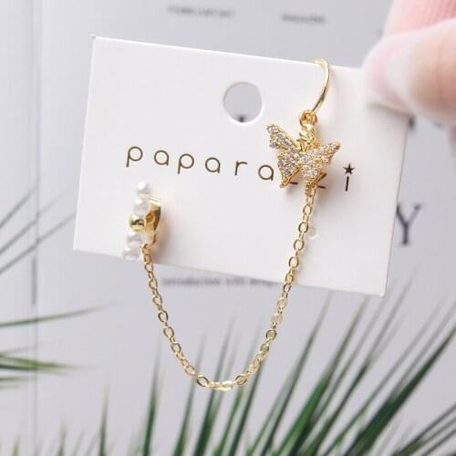 MWsonya New Korean Butterfly Version Rhinestone Ear Clip Pendant Earrings Elegant Ladies pearl Sweet Earrings Gift Accessories