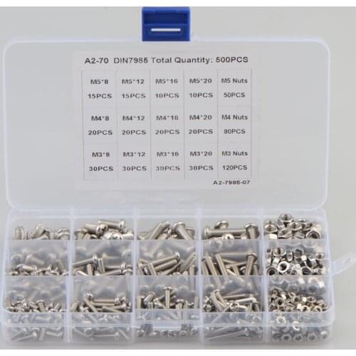 500pcs/set Cross Recessed Pan Round Head Screws Set M3 M4 M5 304 Stainless Steel Phillips Machine Screw and Nut Assortment Kit