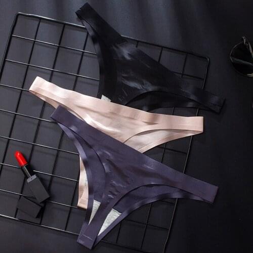 New Ice Silk Thong Panties Sexy Briefs Seamless Thongs Women Female Underwear Panties