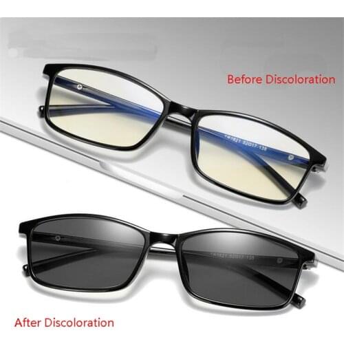 Discoloration TR90 Square Prescripton Eyeglasses Women Men Goggle Anti-blue Light Photochromism Optical Glasses Frame UV400