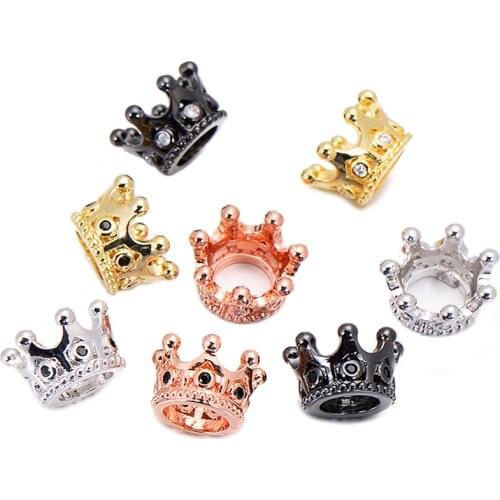 Wholesale Black CZ Crown Beads for Jewelry Making DIY Copper Spacer Beads fit Bracelet Jewelry Accessories