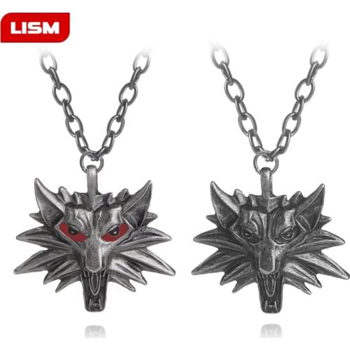 Game Jewelry Wild Wolf Head Necklace Men Collier Medallion Wizard Wolf Wild Hunt 3 Wizard Figure Game Graduation Gifts