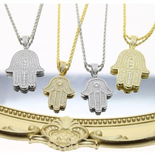Iced out women men hip hop necklace with Hamsa Hand Pendant hip hop Jewelry For Nazar Of Fatima Long CHAIN Necklaces