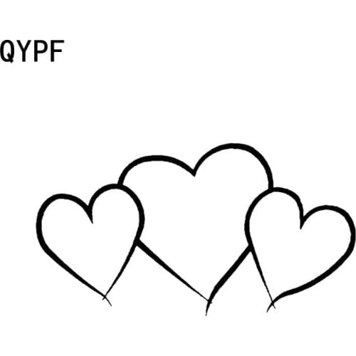 QYPF 14.2CM*7.5CM Fashion Three Heart Outline Love Vinyl Decoration Car-styling Car Sticker Decal C15-0688