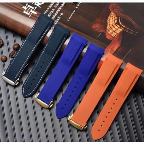 Rubber watch strap 20mm 22mm silicone watchband Suitable for omega watch band folding clasp Curved end wristwatches belt