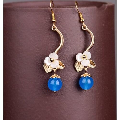 Retro Temperamental Cheongsam Hanfu Classical Accessories Personalized Elegant Long Blue Yellow Crystal Pendant Earrings