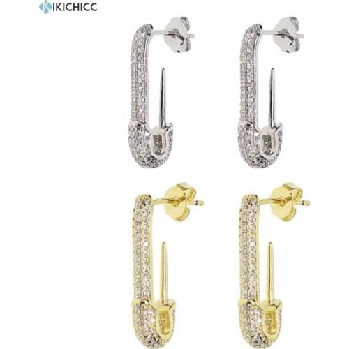 Kikichicc 925 Sterling Silver Safety Pin Drop Earring Rock Punk Thread Open Earrings CZ Pave Luxury Women European Jewelry