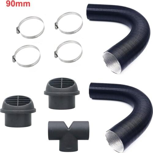 90mm Air Pipe Hose Line Heater 2x Air Vent Outlet flat with 1xT Piece Connector Set For Diesel Heater for Webasto Dometic Planer