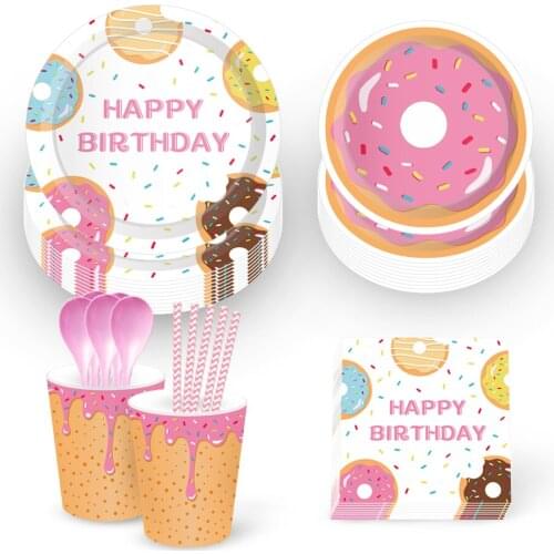 Baby Shower Sweet Donuts Dinner Plates Disposable Napkins Cups Tableware Party Decorations Kids Happy Birthday Party Favors