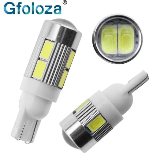 Gfoloza T10 W5W LED Lights 168 194 Car Wedge Side Bulbs Xenon White 6000K Auto Dome Door Map lights 5630 6SMD 10SMD DC12V 1Pcs