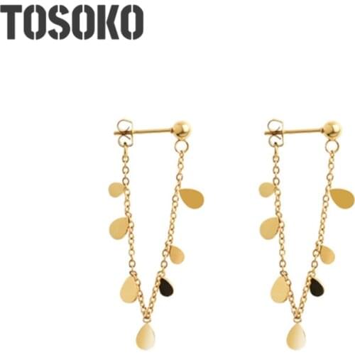 TOSOKO Stainless Steel Jewelry Leaf Pendant Earrings Autumn And Winter High Quality Earrings BSF330