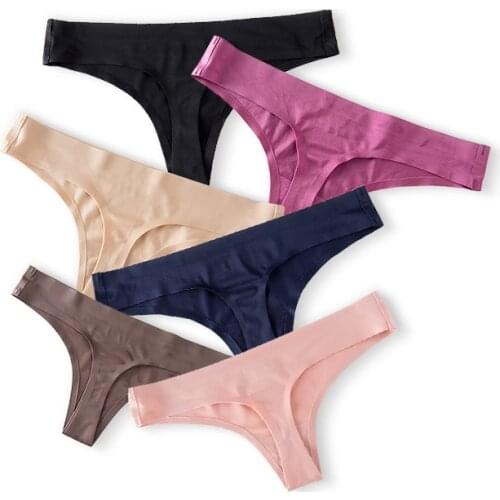 Women Panties Mid-Low Waist Underpanties Seamless Ice Silk G String Underwear Womens Breathable Sexy Briefs Female Cotton Thong