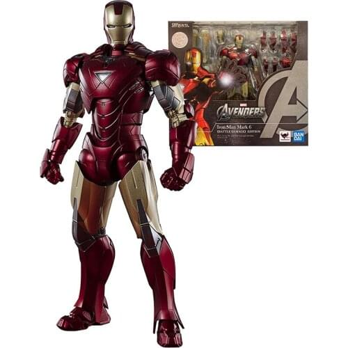 In Stock Bandai Shf 6 Inch Marvel Avengers Battle of New York The Iron Man Model Toy Action Figures Toys for Children Gift