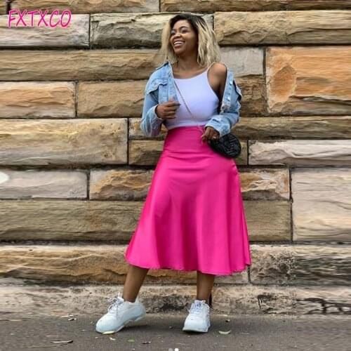 2021 Spring Fuchsia Plus Size Satin Skirts Saia Mujer Faldas Casual African Office Lady Clothes Women Party Formal Wear