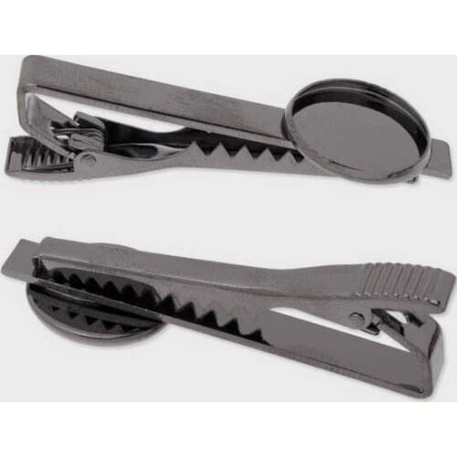 Tie Clip Bar with Round Bezel tray Blank Cabochon Settings Gunmetal Black plated Mens Tie Clips Clasps Jewelry DIY Findings