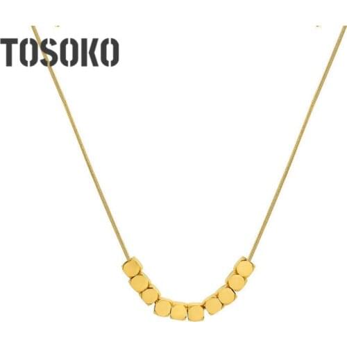 TOSOKO Stainless Steel 18 K Golden Geometric Jewelry Square Pendant Necklace Womens Fashion Clavicle Chain BSP188