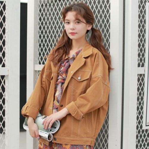 Spring Autumn 2021 Vintage Women Brick Red Denim Jacket Loose Single-breasted Thin Jean Jacket Female Casual Coat Chaqueta Mujer