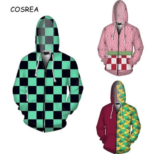 Demon Slayer Tanjirou Hoodie Sweatshirt Jacket Hoodie Suit Kamado Nezuko Agatsuma Zenitsu Cosplay Female Demon Costume