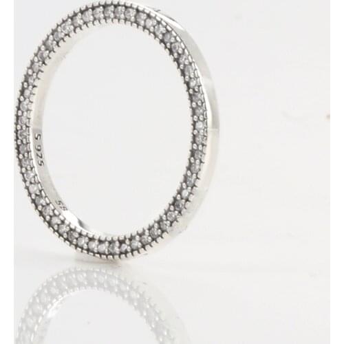 Authentic 925 Sterling Silver Pan Ring Signature Hearts Rings With Pave Crystal For Women Wedding Party Gift Fine Jewelry