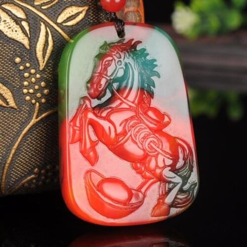 Natural Jadeware Color Hand-carved Horse Jade Pendant Fashion Boutique Jewelry Women Multicolor Jade Necklace Popular Gifts