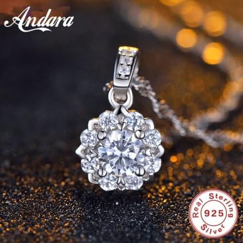 100% Silver 925 Jewelry Necklace AAA Zircon Snowflake Pendant Women Necklace Chain Length 45cm
