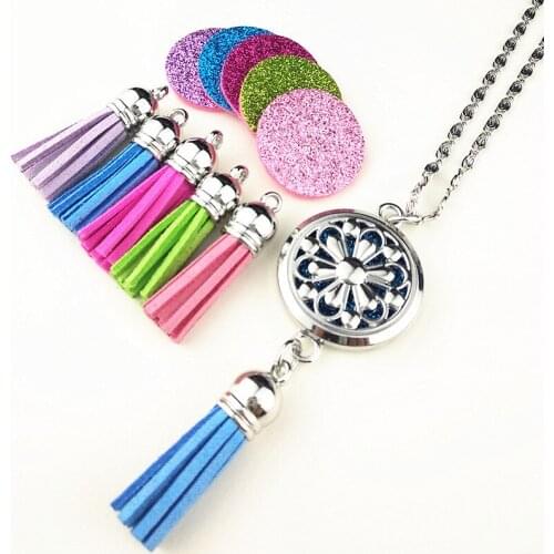 1pc Mandara Ethnic style Essential Oil Diffuser Necklace,Butterfly, Datura Aromatherapy Perfume Locket pendent with Tassels
