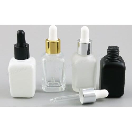 200 x 30ml Empty Square Frost Black White Clear Frost Glass Essential Oil Bottle With Dropper 1OZ Essential Oil Container