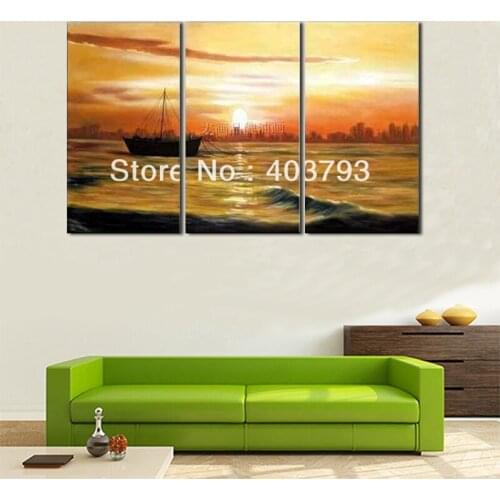 3panels sea ship and sun sea landscape wall art moder fashion oil painting on canvas painting art home decoration