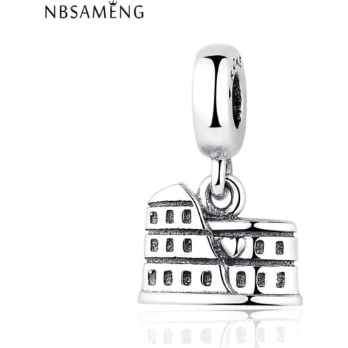 Authentic 100% 925 Sterling Silver Charm Bead Rome Colosseum Dangle Charms Fit Bracelets Necklace Women DIY Jewelry