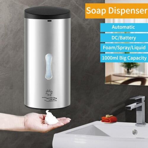 Automatic Soap Foam Dispenser Wall Mounted Stainless Steel Bathroom Capacity Alloy Liquid Free Hand Touchless Pump Kitchen
