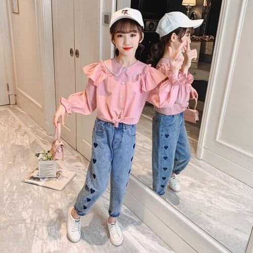 Girls Suits Blouse + Pants Kids Cotton 2021 Vintage Spring Autumn Teenagers For 4-12 Years Children Clothing Set Outfits