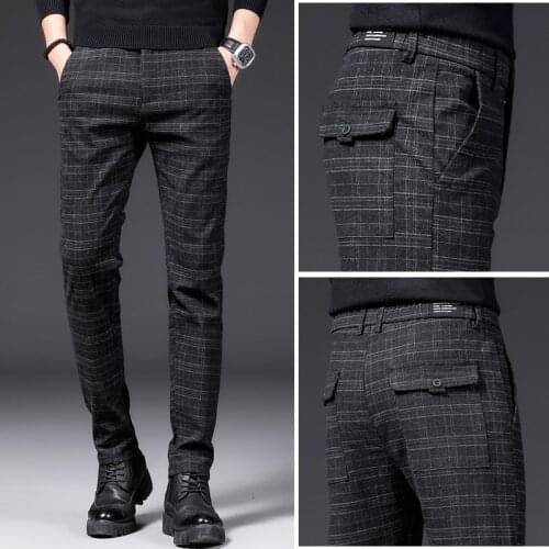 Pants For Men Stretch Business Mens Suit Pants Classic Straight Wedding Dress stripe Pants male Trouser Office